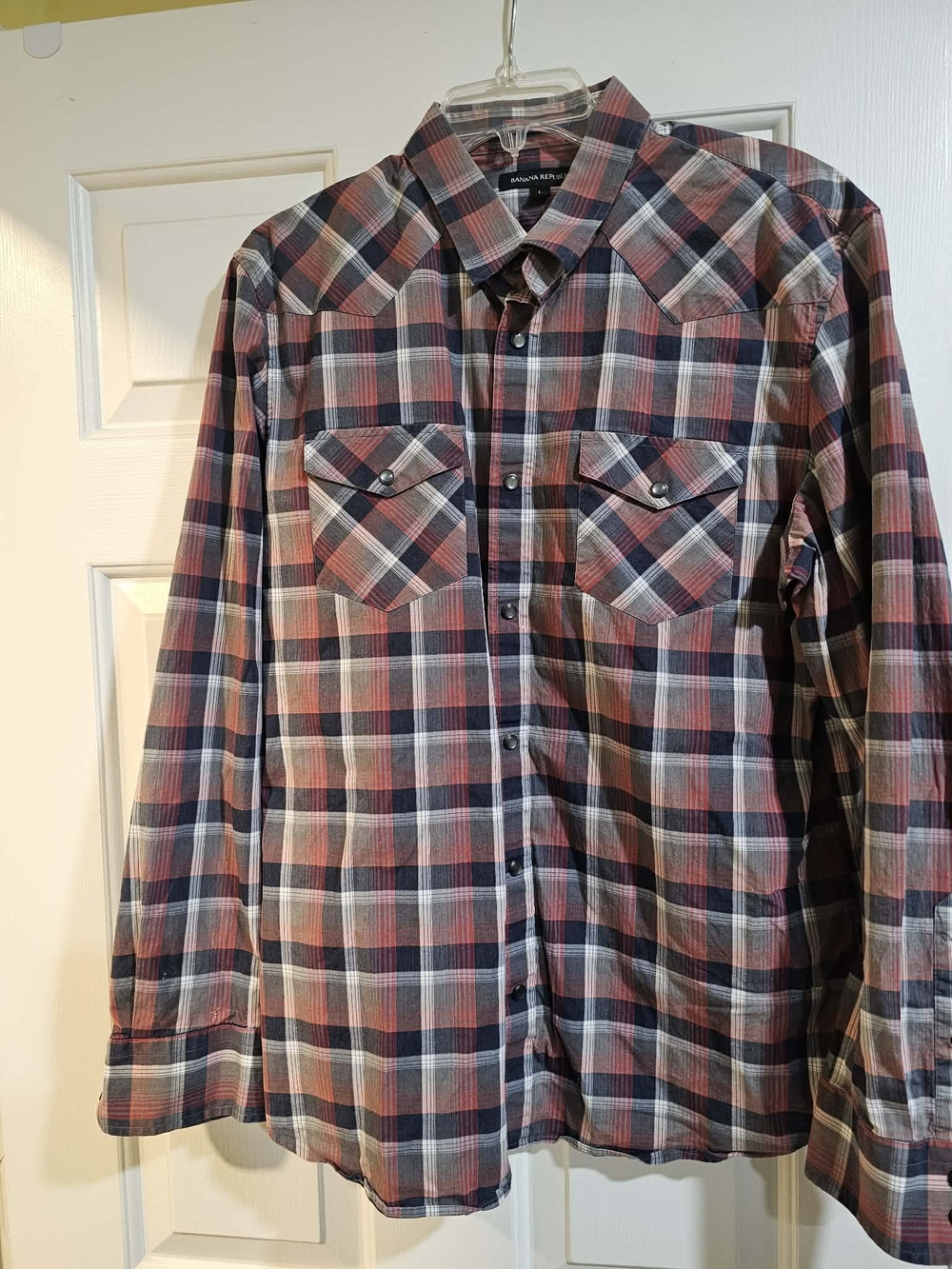 Men's Banana Republic Red & Blue Plaid Button-Down Shirt Size L